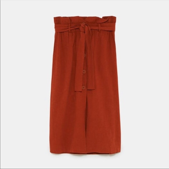 Zara rust terracotta linen midi skirt - Picture 6 of 10